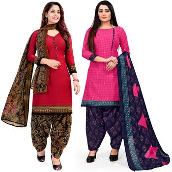 Rajnandini Multicolor floral print cotton unstitched salwar with dupatta ( pack of 2 ) 1