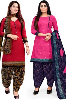 Rajnandini Multicolor floral print cotton unstitched salwar with dupatta ( pack of 2 )