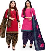 Rajnandini Multicolor floral print cotton unstitched salwar with dupatta ( pack of 2 )