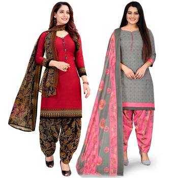 Multicolor floral print cotton unstitched salwar with dupatta ( pack of 2 ) 1
