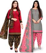 Multicolor floral print cotton unstitched salwar with dupatta ( pack of 2 )