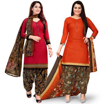 Multicolor floral print cotton unstitched salwar with dupatta ( pack of 2 ) 1