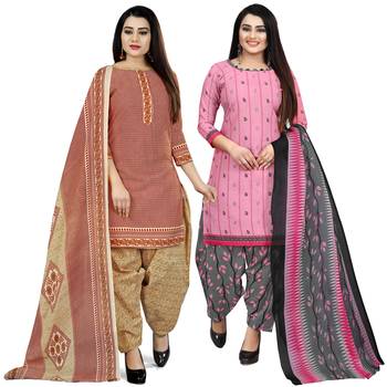Multicolor floral print cotton unstitched salwar with dupatta ( pack of 2 ) 1