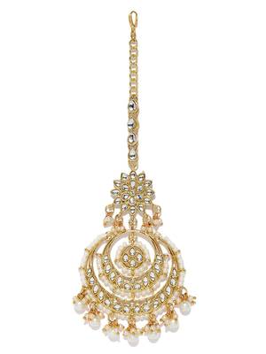 Designer kundan stone bridal hair jewellery pearl stone maang tikka or head piece 2