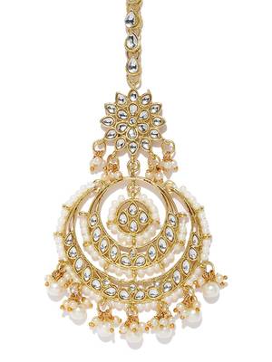 Designer Kundan Stone Bridal Hair Jewellery Pearl Stone Maang Tikka or Head Piece 2