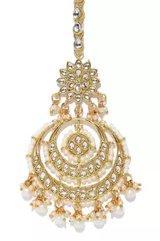 Designer Kundan Stone Bridal Hair Jewellery Pearl Stone Maang Tikka or Head Piece