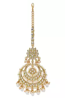 Designer Kundan Stone Bridal Hair Jewellery Pearl Stone Maang Tikka or Head Piece
