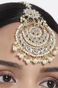 Designer Kundan Stone Bridal Hair Jewellery Pearl Stone Maang Tikka or Head Piece