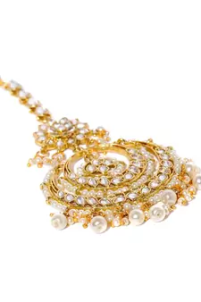 Designer Kundan Stone Bridal Hair Jewellery Pearl Stone Maang Tikka or Head Piece