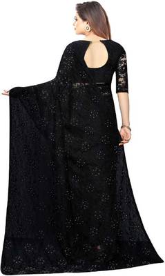 Black plain net saree with blouse 2
