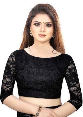 Black plain net saree with blouse 3