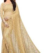 Cream plain net saree with blouse
