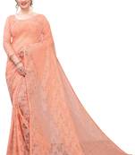 Peach plain net saree with blouse