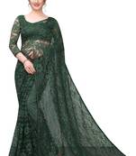Green plain net saree with blouse