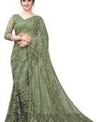 Olive plain net saree with blouse