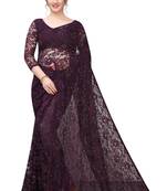 Dark purple plain net saree with blouse