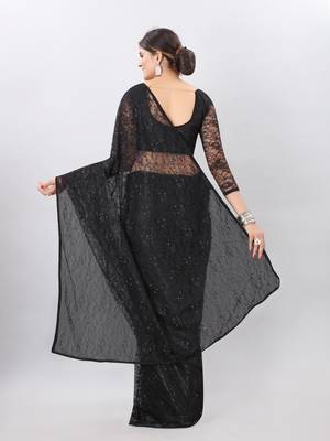 Black plain net saree with blouse 2