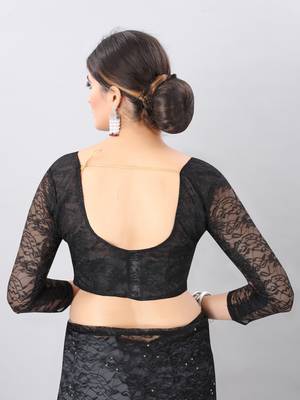 Black plain net saree with blouse 5