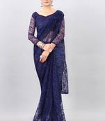 blue plain net saree with blouse