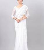 White plain net saree with blouse