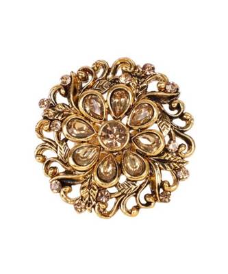 Steorra Jewels Round Golden Copper Kundan Ring 1