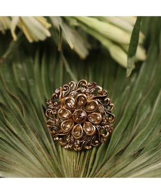 Steorra Jewels Round Golden Copper Kundan Ring 3