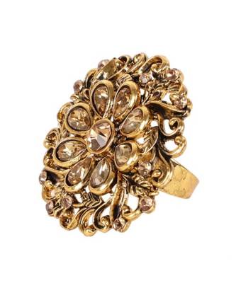 Steorra Jewels Round Golden Copper Kundan Ring 4