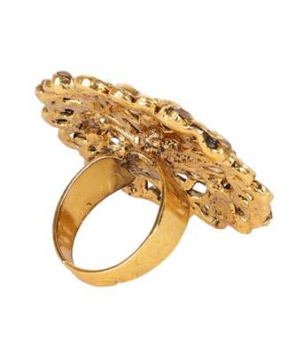 Steorra Jewels Round Golden Copper Kundan Ring 5
