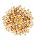 Steorra Jewels White Pearls Golden Texture Kundan Ring