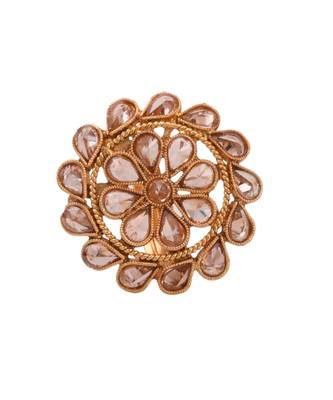 Steorra Jewels Traditional Golden Kundan With White Pearl Adjustable Ring 1