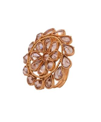 Steorra Jewels Traditional Golden Kundan With White Pearl Adjustable Ring 3