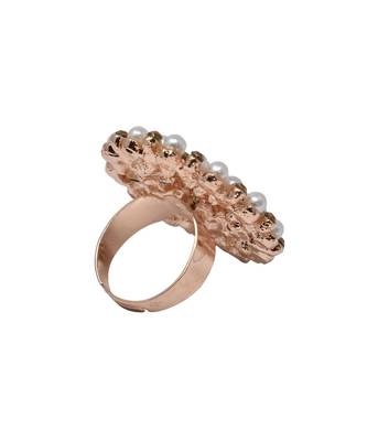 Gold Tone Circular Shape White Pearl Traditional Adjustable Finger Ring For women And Girls 2