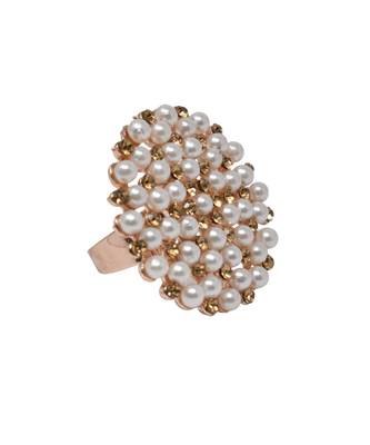 Gold Tone Circular Shape White Pearl Traditional Adjustable Finger Ring For women And Girls 3