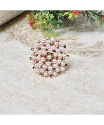 Gold Tone Circular Shape White Pearl Traditional Adjustable Finger Ring For women And Girls 4