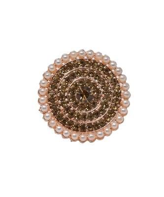 Gold Tone Clustered Golden Pearl CIrcular Kundan Adjustable Ring for Women ANd Girls 1