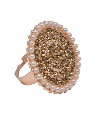 Gold Tone Clustered Golden Pearl CIrcular Kundan Adjustable Ring for Women ANd Girls 2