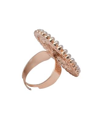 Gold Tone Clustered Golden Pearl CIrcular Kundan Adjustable Ring for Women ANd Girls 3