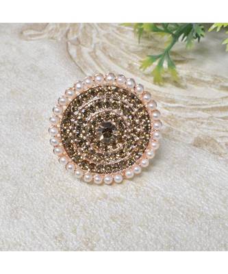 Gold Tone Clustered Golden Pearl CIrcular Kundan Adjustable Ring for Women ANd Girls 4