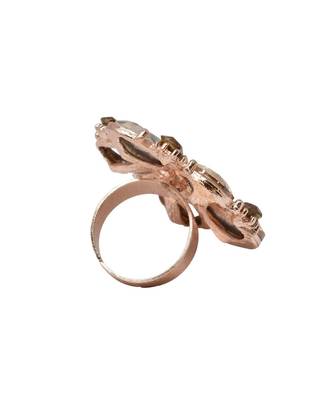 Gold Tone Crystal Shine Golden Partywear Circular Shape Adjustable Finger Ring For Women And Girl 2