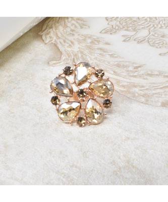 Gold Tone Crystal Shine Golden Partywear Circular Shape Adjustable Finger Ring For Women And Girl 3