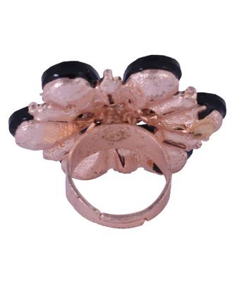 Steorra Jewels Wedding Style Kundan Studded Classic Cocktail Black Adjustable Ring For Girls And Women 2