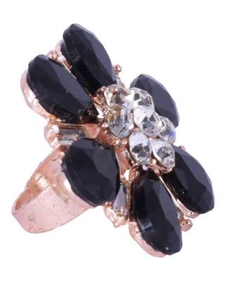 Steorra Jewels Wedding Style Kundan Studded Classic Cocktail Black Adjustable Ring For Girls And Women 3