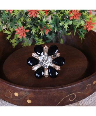 Steorra Jewels Wedding Style Kundan Studded Classic Cocktail Black Adjustable Ring For Girls And Women 4