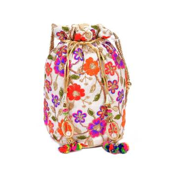 LeeRooy Indian Handicraft Multicolor Women's Silk Ethnic Rajasthani Potli Bag 1