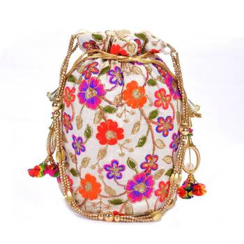 LeeRooy Indian Handicraft Multicolor Women's Silk Ethnic Rajasthani Potli Bag 2