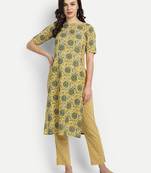 Yellow cotton Printed Kurta set
