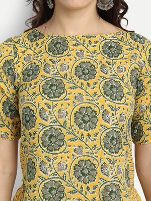 Yellow cotton Printed Kurta set 5