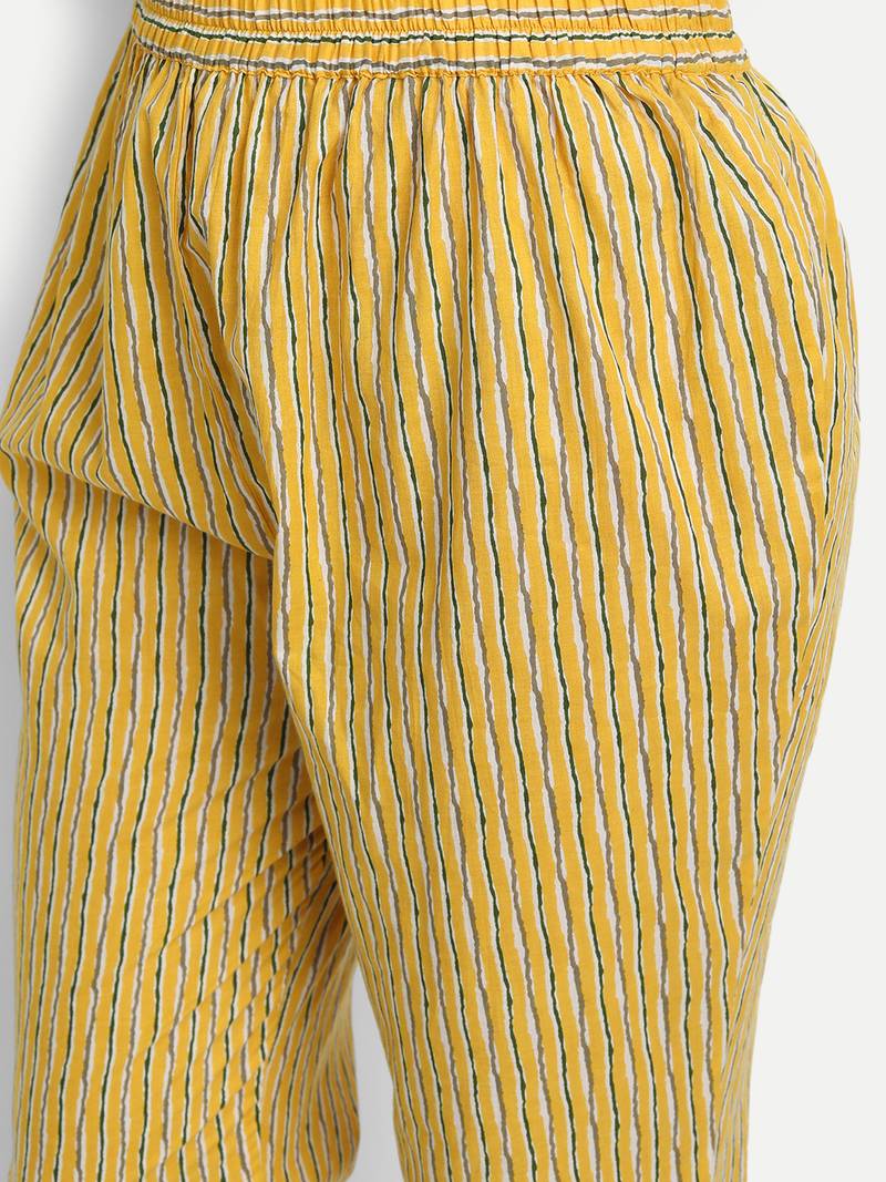 Yellow cotton Printed Kurta set