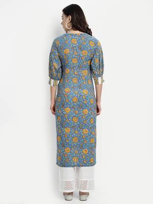 Blue Floral Kurta With Schiffli Embroidered Palazzo Pants 2