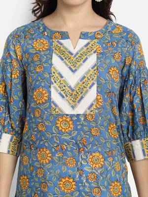 Blue Floral Kurta With Schiffli Embroidered Palazzo Pants 5